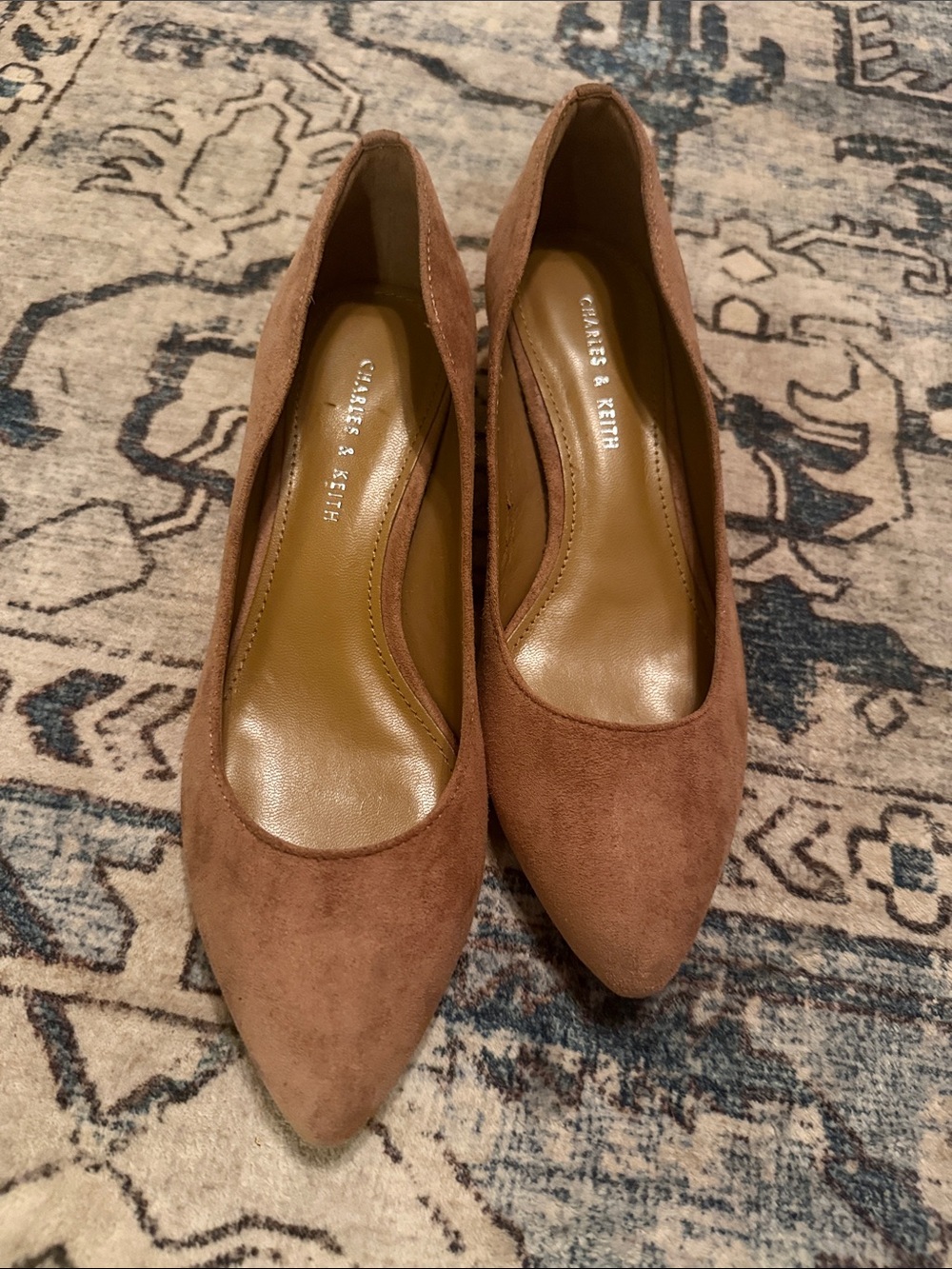 Charles & Keith Beige Suede Pointed Toe Pumps